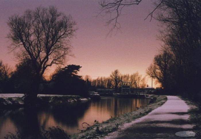 the river at night in the snow